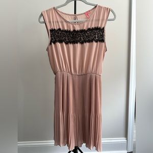 Peach Royal Dress with Lace Detail and Pleated Skirt